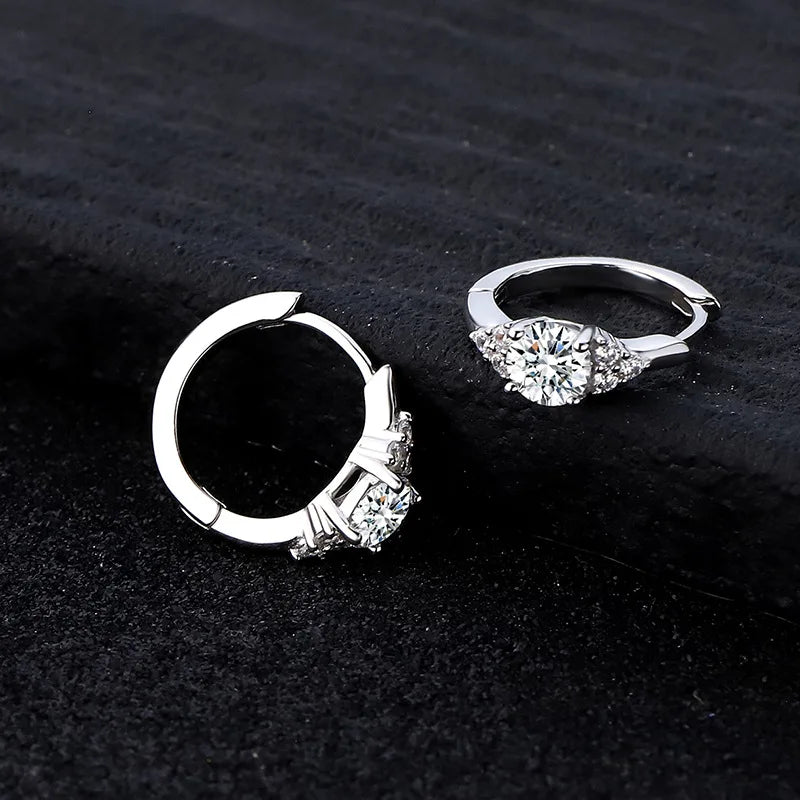 Round Stone Marquise Huggie Earrings