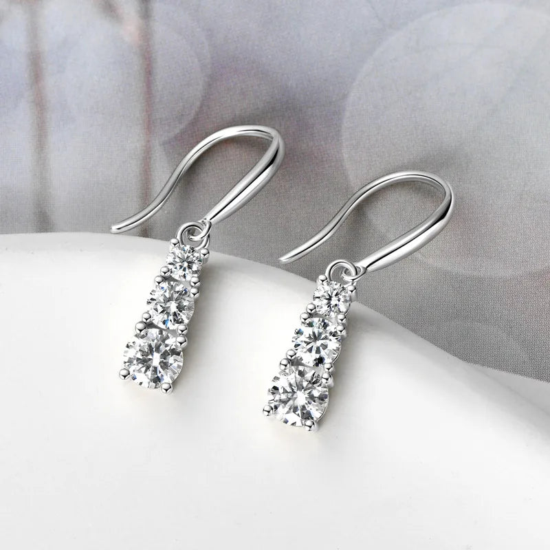 Three Round Stone Dangle Earrings