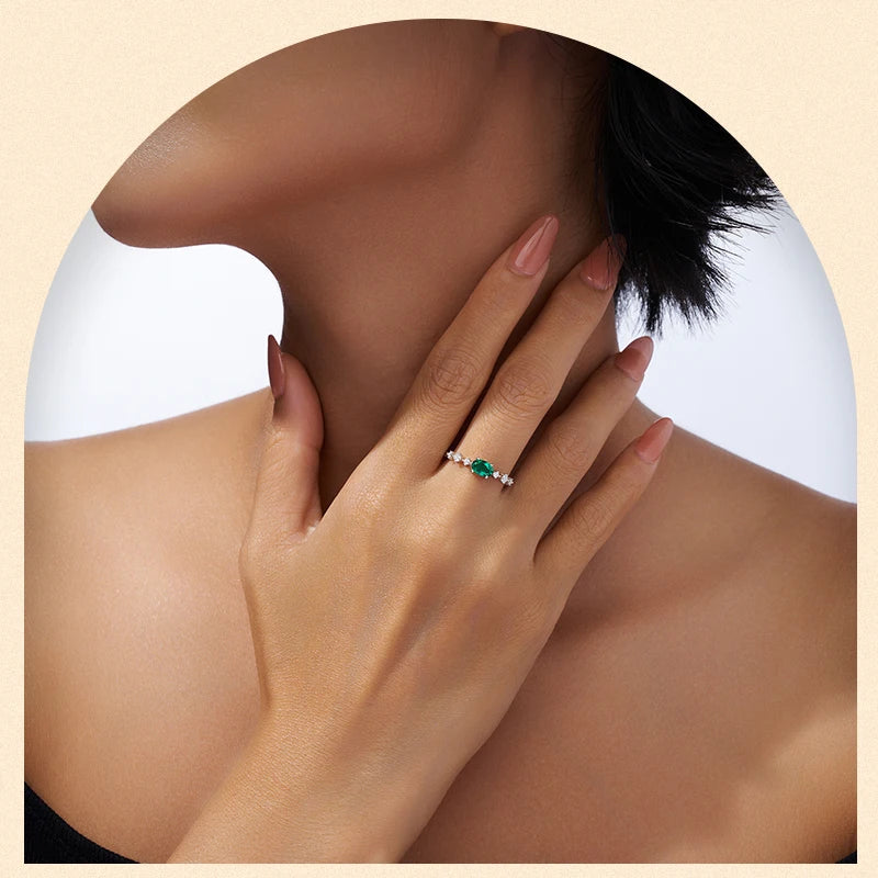 Emerald Skyline Promise Ring - 0.5ct Lab Emerald & Moissanite, Sterling Silver