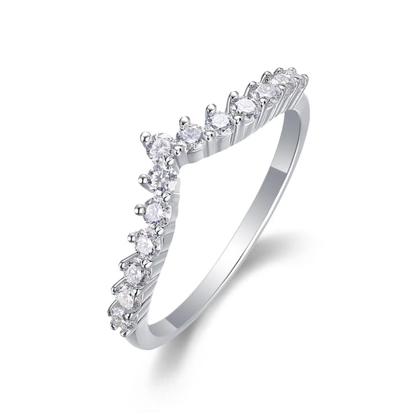 V-Shape Half Pave Stackable Ring