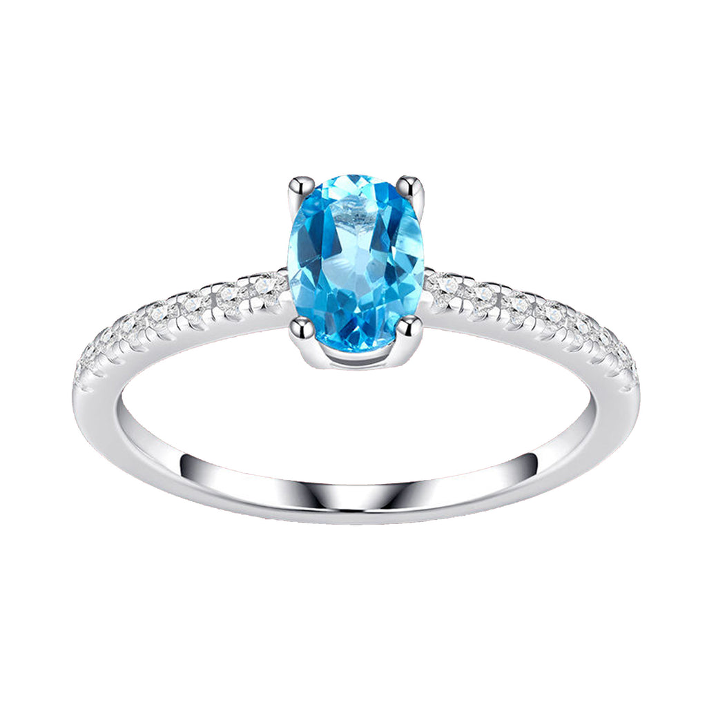 Blue Oval Topaz Pavé Promise Ring