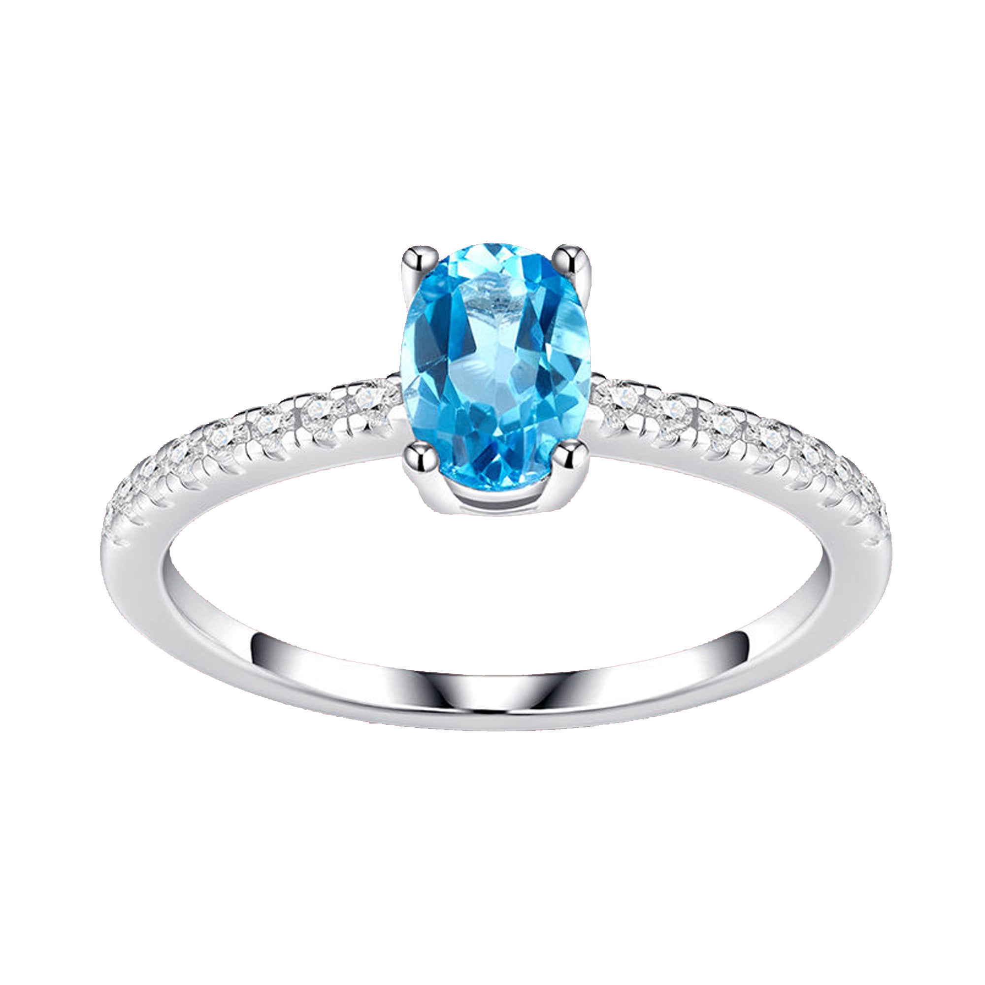 Blue Oval Topaz Pavé Promise Ring