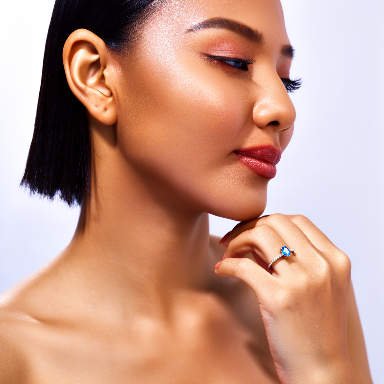 Blue Oval Topaz Pavé Promise Ring