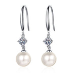 Pearl drop earrings with moissanite accents – 925 sterling silver